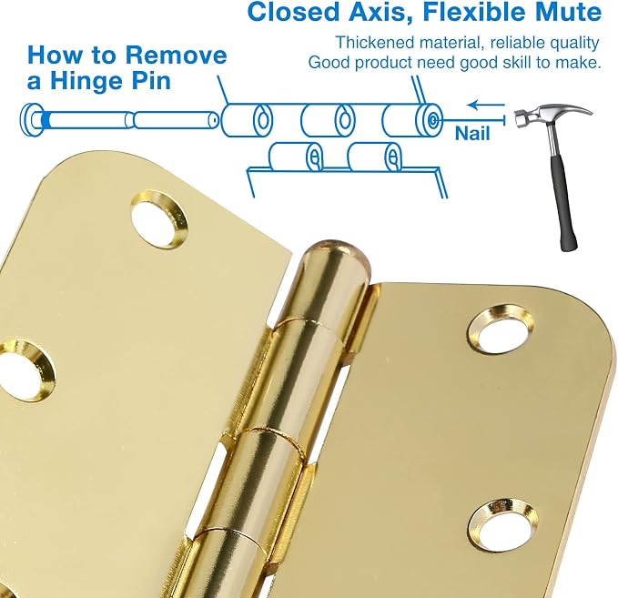 6 Pack Rounded Door Hinges 3.5 inch X 3-1/2" 5/8 Radius, Polished Brass 3 ½ - Image 3