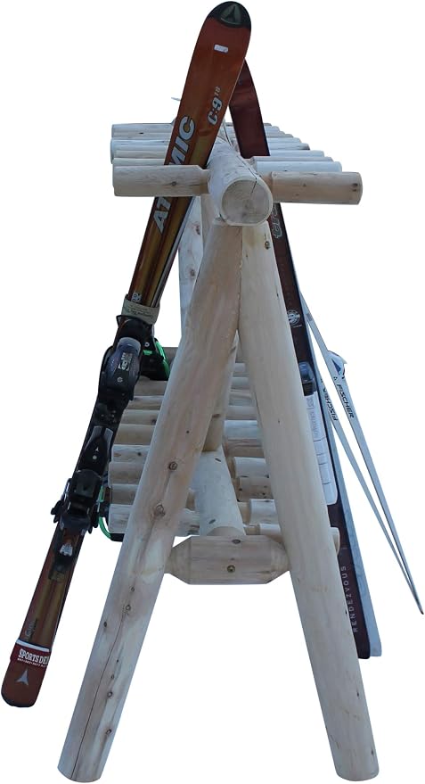 21-Place Freestanding Log Ski Rack Holder, Indoor & Outdoor Snowboard Racks - Image 6