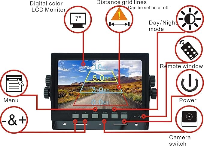 AHD 1080P Wired Reverse Rear View Backup Camera System, 2 IR Camera - Image 3