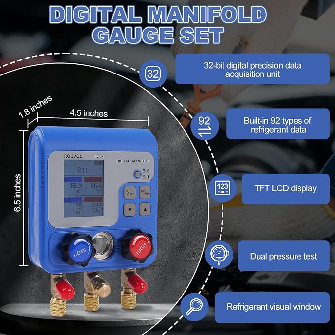 Digital Manifold Gauge Set, HVAC Pressure and Air Tightness Test Gauges - Image 5