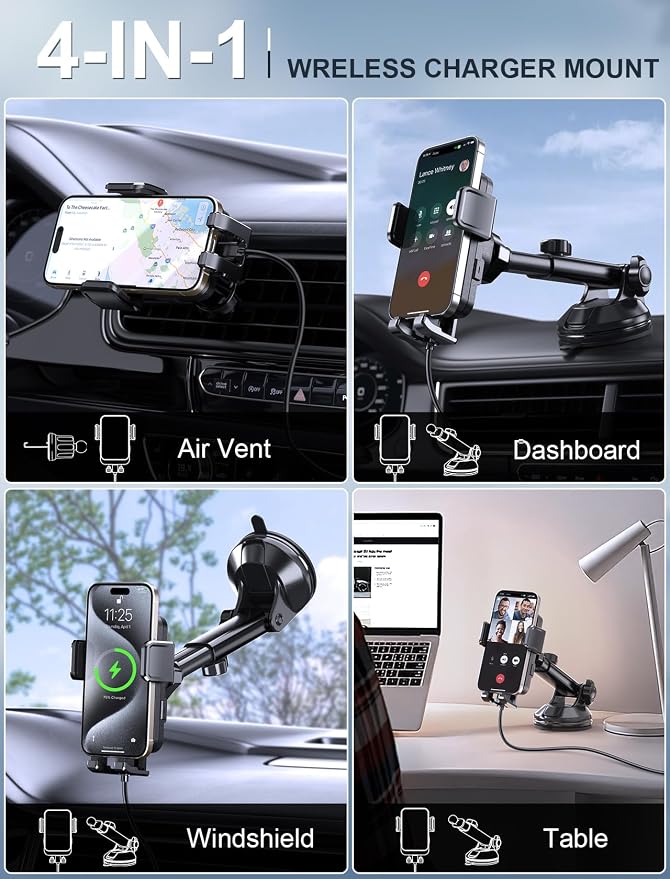 Wireless Car Charger, MOKPR 15W Fast Charging Auto Clamping Dashboard - Image 2