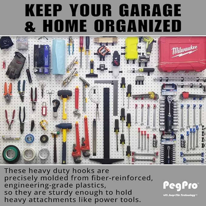 PegPro® J Hooks Kit for Standard “Wood Fiber” pegboard – Durable Plastic - Image 2