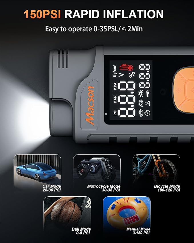 Jump Starter with Air Compressor-1500A Portable Car Battery Charger, 12V Jumper - Image 5