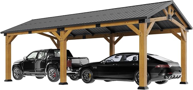 Jocisland 12x24 FT Cedar Wood Hardtop Carport - Image 9