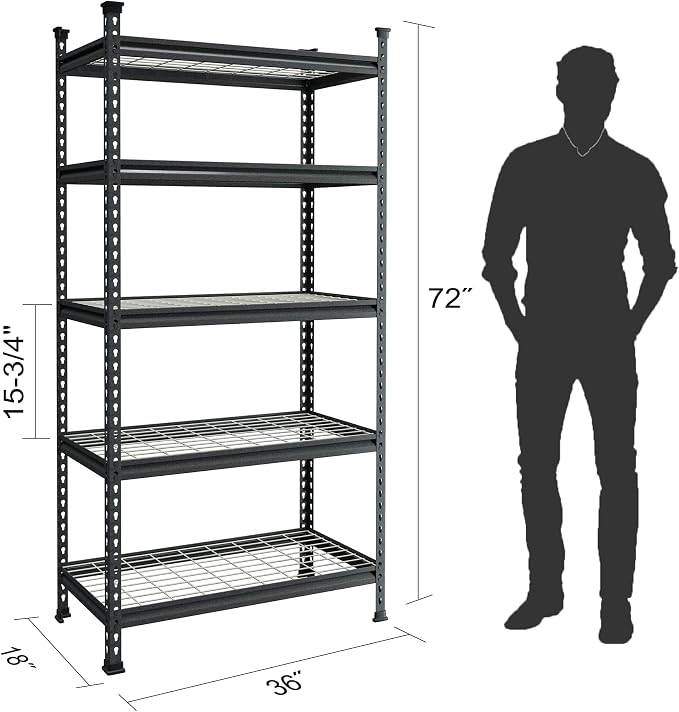 WORKPRO 5-Tier Metal Garage Shelving Unit, 36”W x 18”D x 72”H Storage Shelves - Image 3