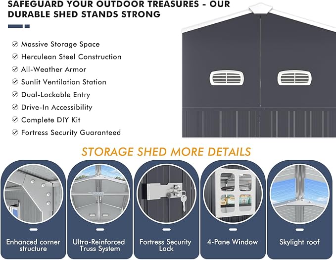 Metal Garage Shed 13x20x​​8.5', Large Outdoor Storage Building, - Image 4