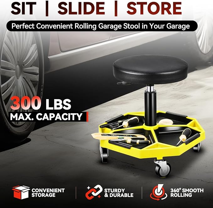 Auto Dynasty Mechanic Stool, Adjustable Rolling Pneumatic Creeper Garage Shop - Image 2