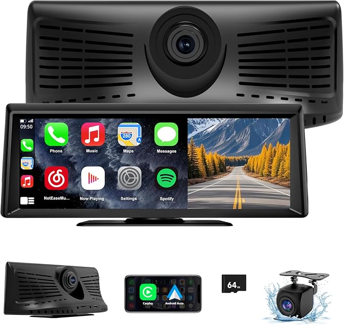 Wireless CarPlay Screen with 2K Dash Cam, 8.1" Portable Touchscreen Car Stereo by APENET