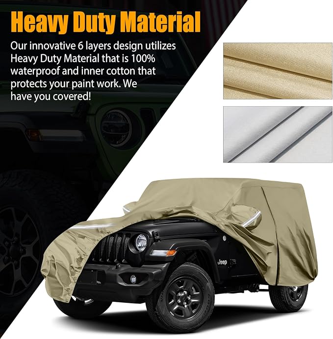 Waterproof Car Covers Replace for 2007-2025 Jeep Wrangler 2 Door, Windproof - Image 3