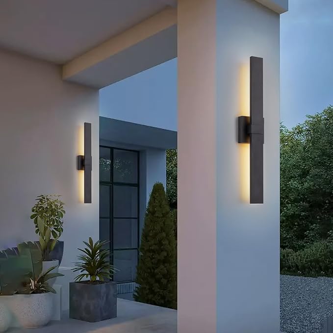 2-Pack Modern Outdoor Wall Light Exterior Black LED Patio Wall Light Fixture - Image 2
