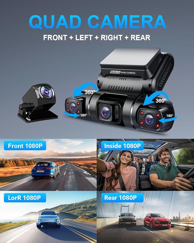 PRUVEEO 360 Degree View 4 Channel Dash Cam Front and Rear Inside Left Right - Image 3
