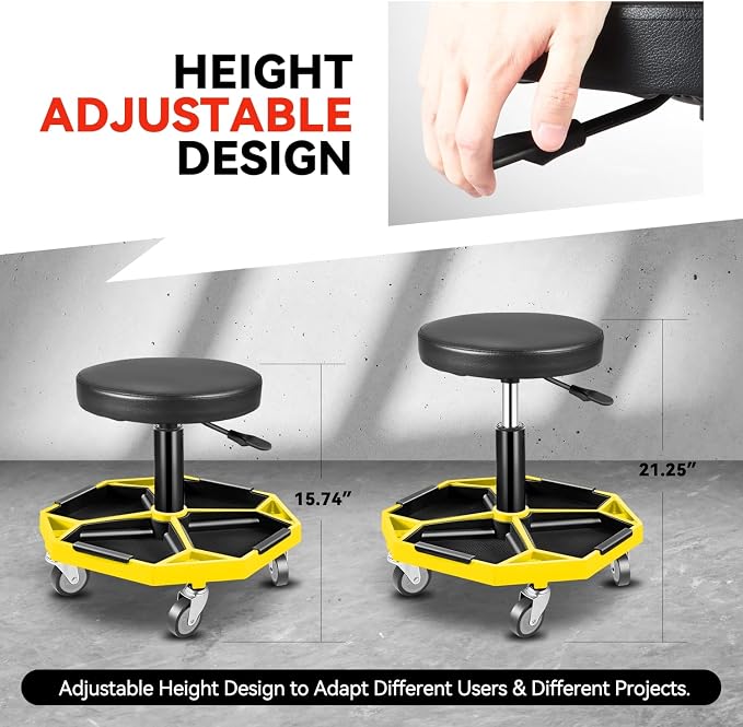 Auto Dynasty Mechanic Stool, Adjustable Rolling Pneumatic Creeper Garage Shop - Image 3