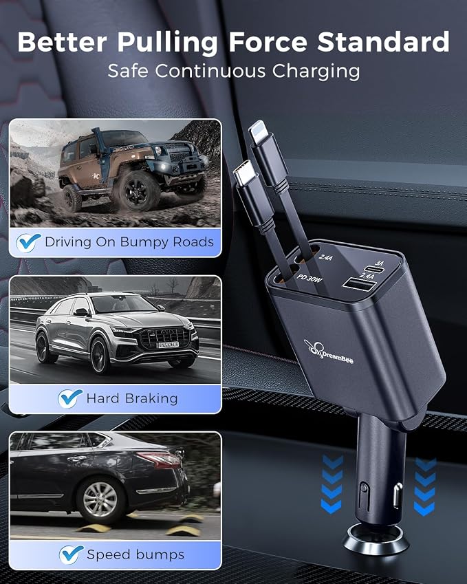 DreamBee Retractable Car Charger, custom-made modelRetractable Cables and 2 USB - Image 7