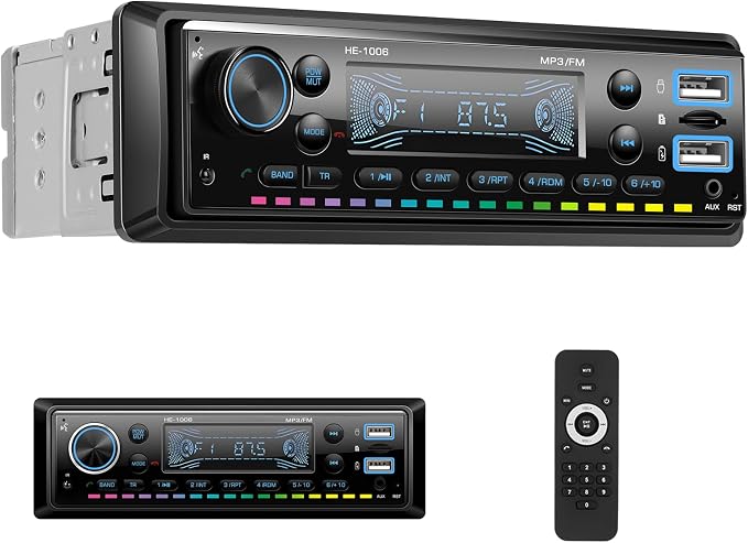 Single Din Bluetooth 5.0 Hands-Free Calling Car Stereo LCD Digital Display FM by Zomolither