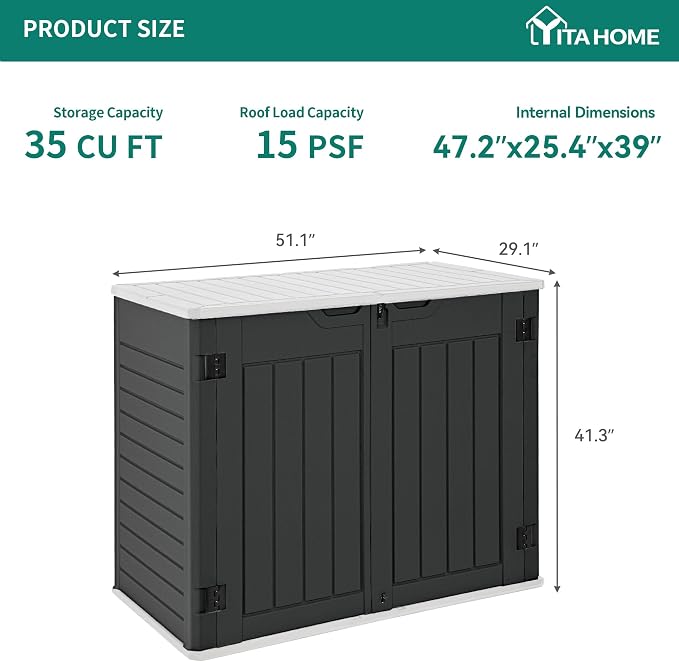 YITAHOME Outdoor Resin Storage Sheds, 39 in Height Lockable Waterproof - Image 7