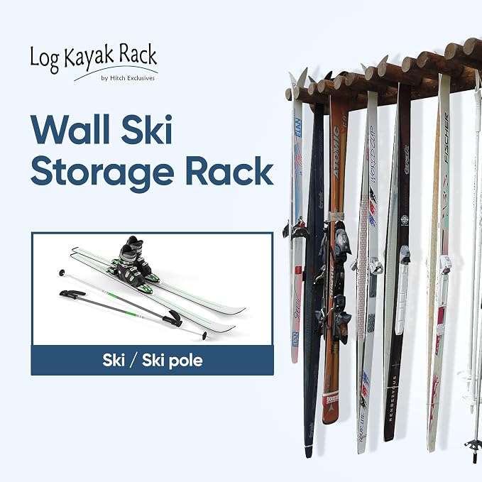 14-Place Log Ski Rack Wall Mount, Indoor Ski Storage Rack - Image 4