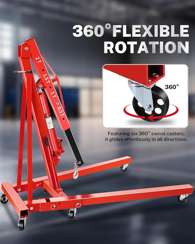 2-Ton Folding Engine Hoist, Hydraulic Shop Crane - Image 3