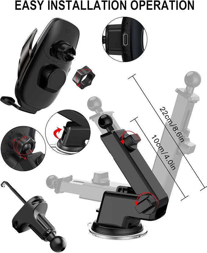 Wireless Car Charger Mount, Fast Charging Auto Clamping 15W Intelligent Dual - Image 6