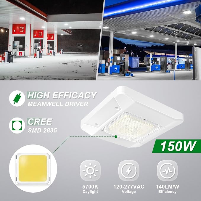 OSTEK LED Gas Station Canopy Light, 150W Carport Ceiling Light 5700K, Outdoor - Image 2