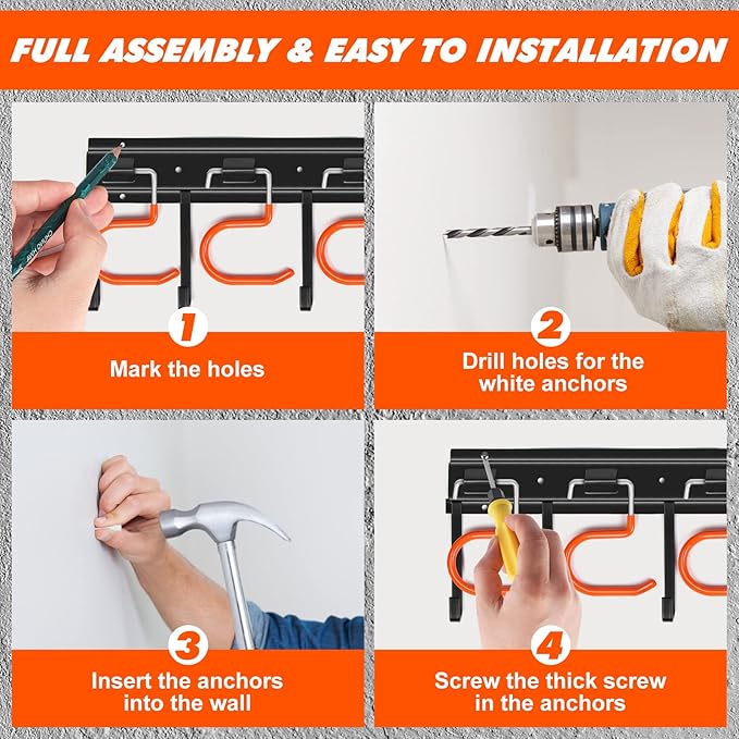 68'' All Metal Garden Tool Organizer Wall Mount Garage Organizers and Storage - Image 5