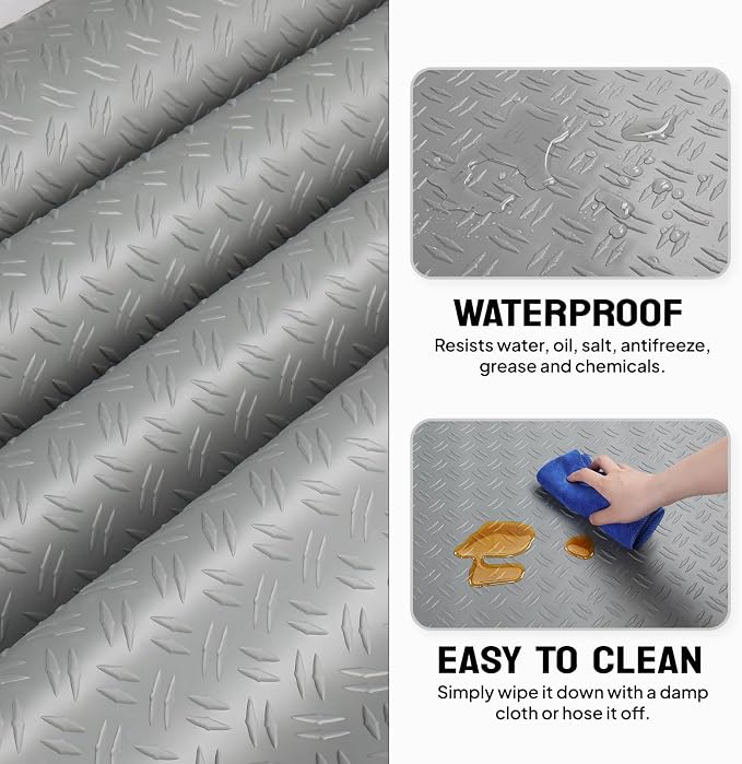 TUFFIOM 7.5 x 17 FT Garage Floor Mat, Thickened Diamond Plate PVC Garage Mats - Image 3