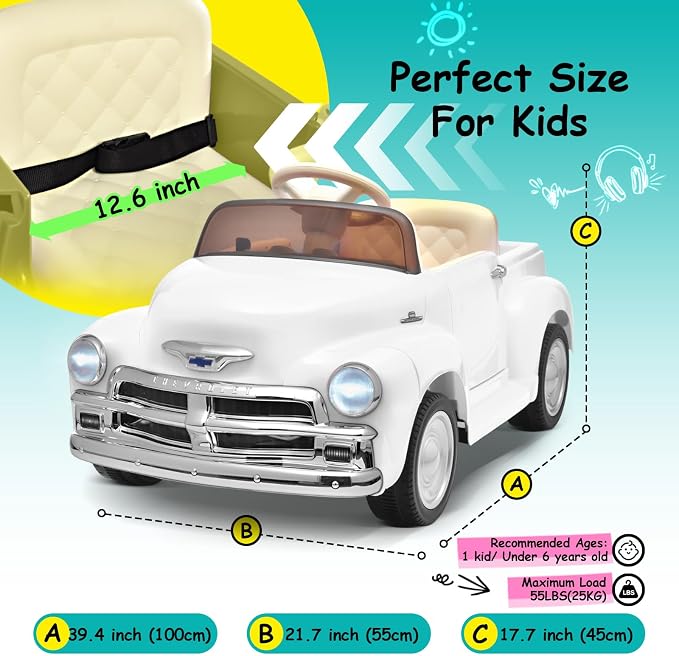 Joywhale 12V Kids Ride on Car Licensed Chevrolet 3100 Pickup Battery Powered - Image 6