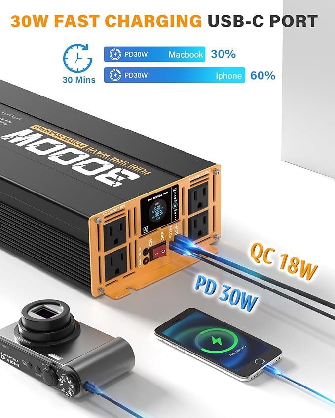 3000W Pure Sine Wave Inverter 12V DC to 110V 120V AC Converter - Image 4