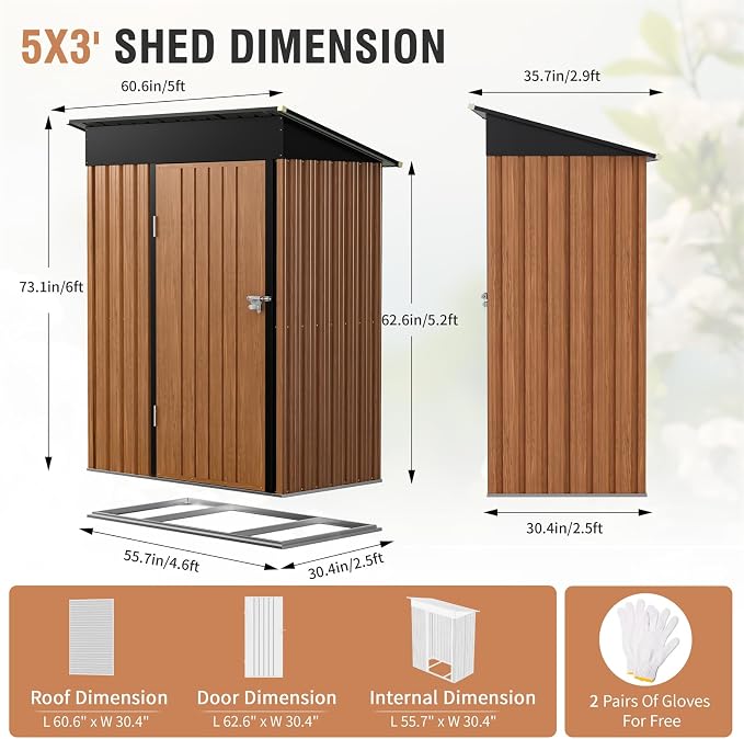 5x3 Ft Storage Shed, Outdoor Metal Shed - Image 2