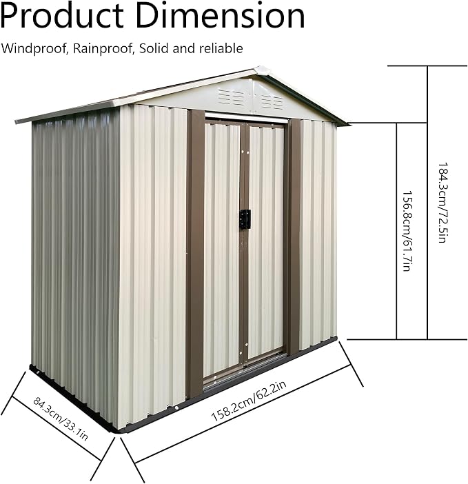 5x3 FT Outdoor Storage Shed, Metal Garden Shed - Image 4