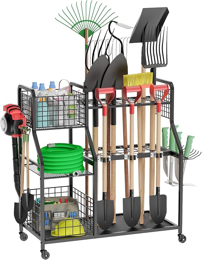 Garden Tool Organizer for Garage, 3 Tier Utility Yard Tool Organizer and by Felnuhee