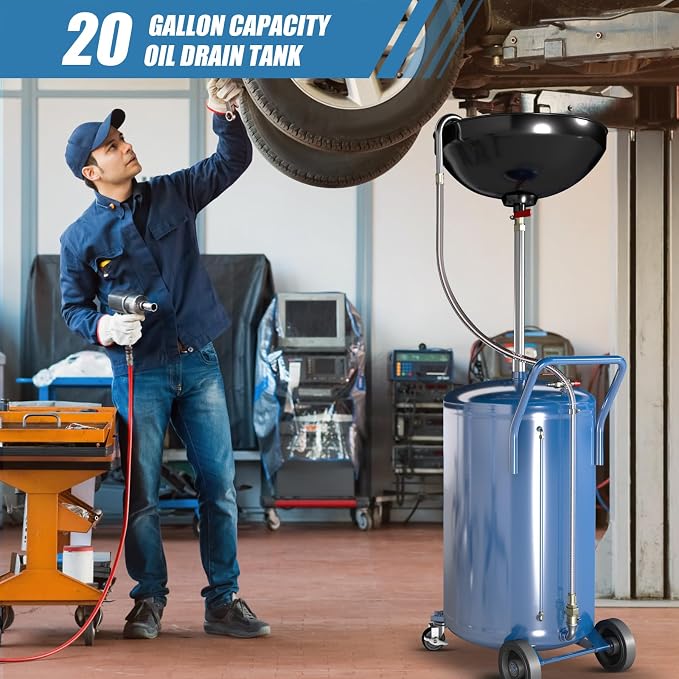 20-Gallon Waste Oil Drain Tank, Portable Air Operated Oil Drains - Image 4