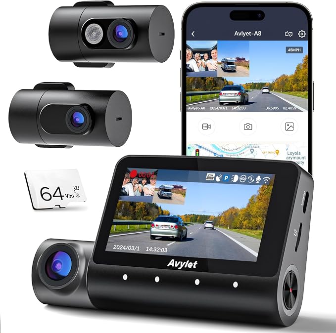 5K 3 Channel Dash Cam, Wi-Fi GPS by Avylet