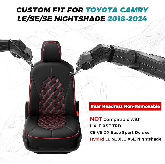 for Toyota Camry Seat Covers LE SE SE Nightshade 2018 2019 2020 2021 2022 2023 - Image 2