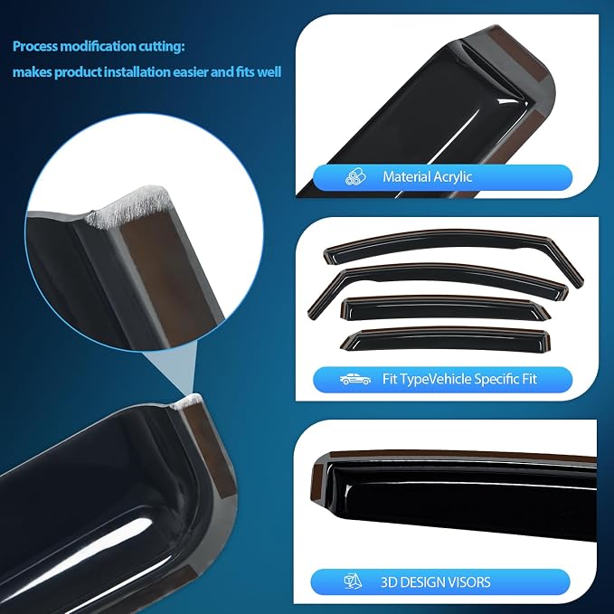 Nilight Vent Window Visors for Ford Fusion 2013 2014 2015 2016 2017 2018 2019 - Image 2