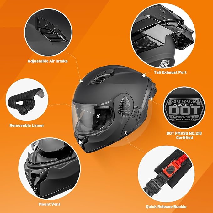 Modular Motorcycle Helmets Full Face Flip up Street Bike Motorcycle Helmet - Image 3