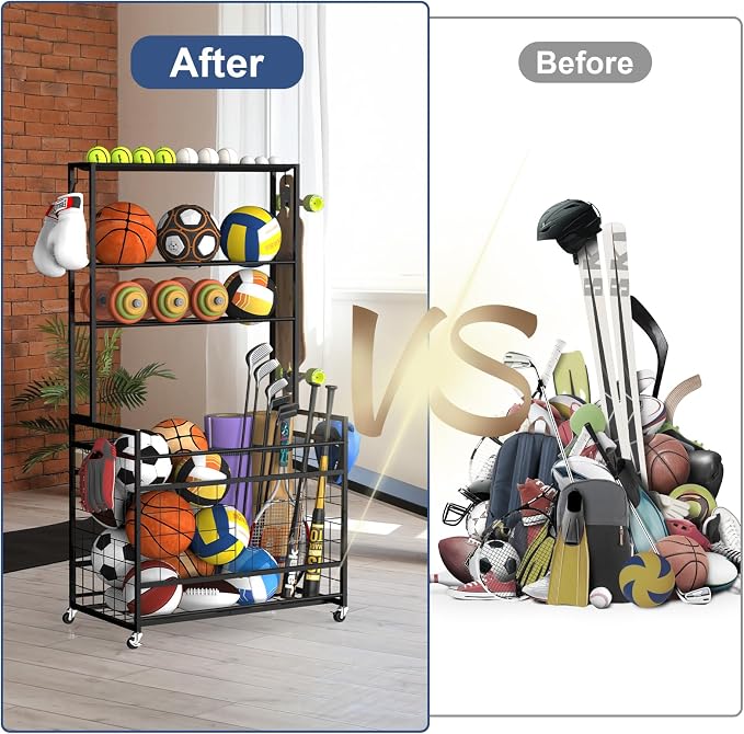 smusei Sports Equipment Organizer Garage Basketball Ball Holder - Image 7