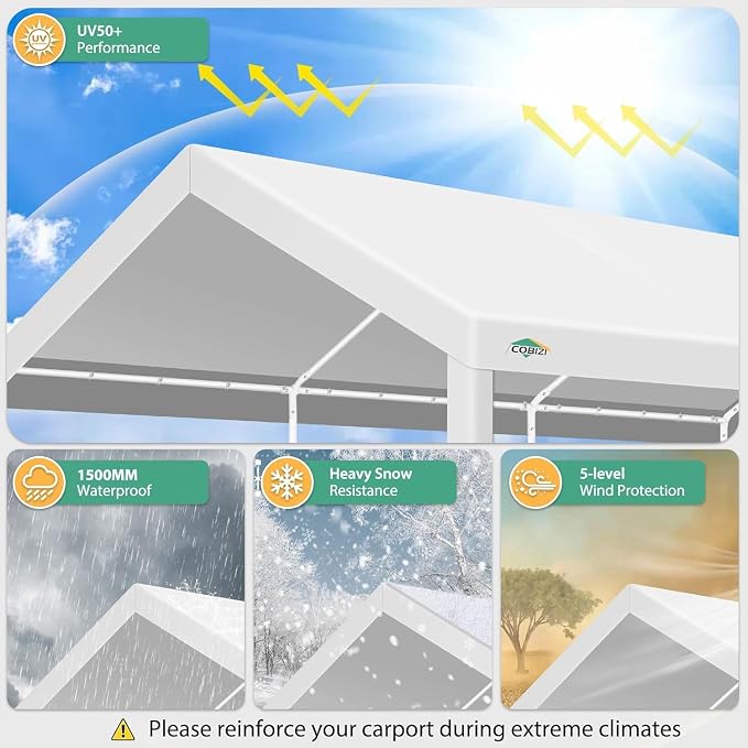 COBIZI 12x20ft Carport Heavy Duty, Portable Car Garage Outdoor Party Tent - Image 4