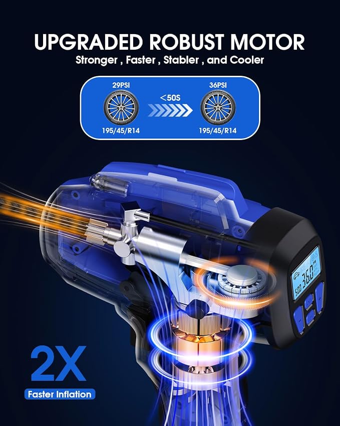 Smart Cordless Tire Inflator Portable Air Compressor Rechargeable 21V Battery - Image 2