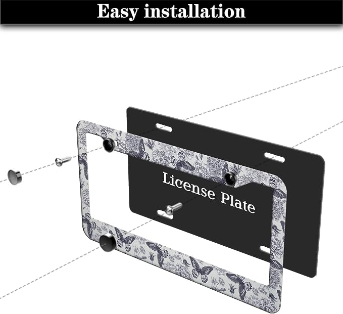 Automotive Exterior Accessories Black and White License Plate Frames Butterfly - Image 7