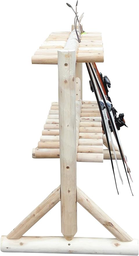 17-Pair Freestanding Skis + Snowboard Log Rack, Standing Shorter Ski Storage - Image 8