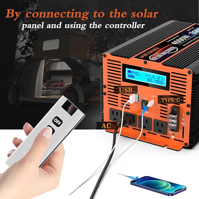 4000 Watt Pure Sine Wave Power Inverter 24V DC to 110V 120V Converter - Image 2