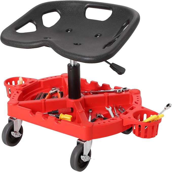 Garage Stool, 18”-23” Adjustable Rolling Mechanic Stool by Unknown