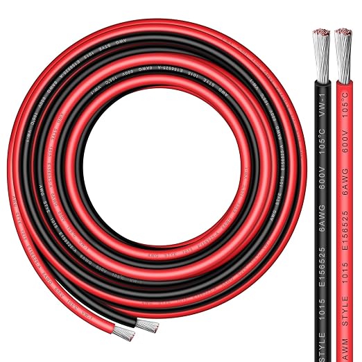 6 Gauge Wire - iGreely 30 FT Red & 30 FT Black 6 Gauge Tinned Copper Electrical by iGreely