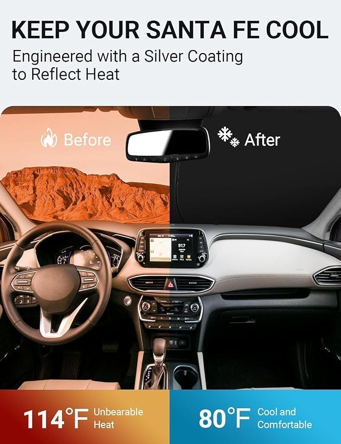 Proadsy for Hyundai Santa Fe 2019-2025 Windshield Sun Shade 4-Layer Foldable - Image 2