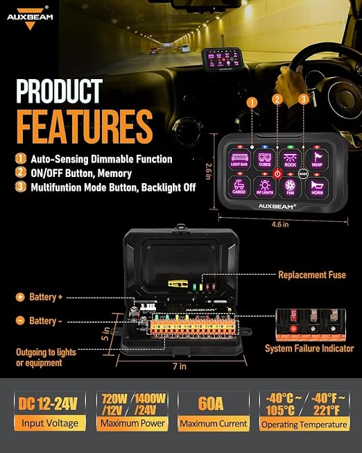 Auxbeam 8 Gang Switch Panel Bluetooth RGB AC-800 - Image 8