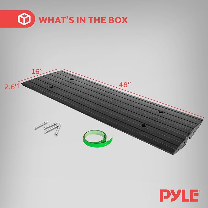 Pyle 4 ft. Rubber Threshold Curb Ramp, Heavy Duty, Non-Slip Car Ramp - Image 7