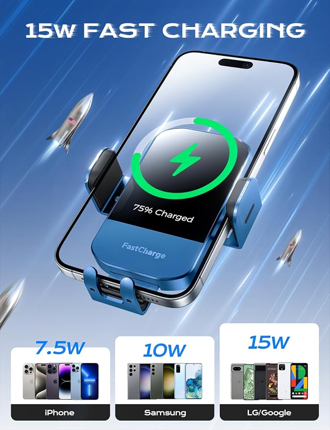 CHGeek Wireless Car Charger, 15W Fast Charging Auto Clamping Car Charger Phone - Image 3