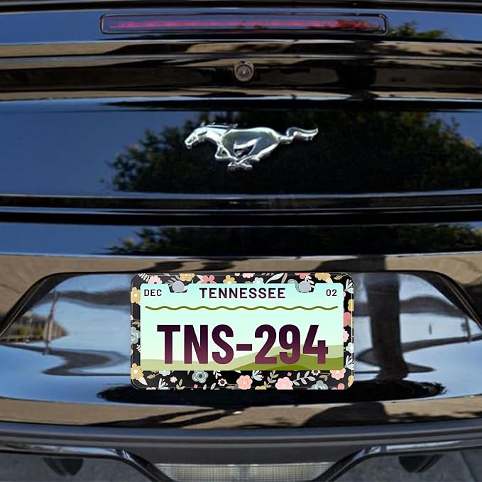 Black Cute Cartoon Floral License Plate Frame Colorful Flowers Stainless Steel - Image 7