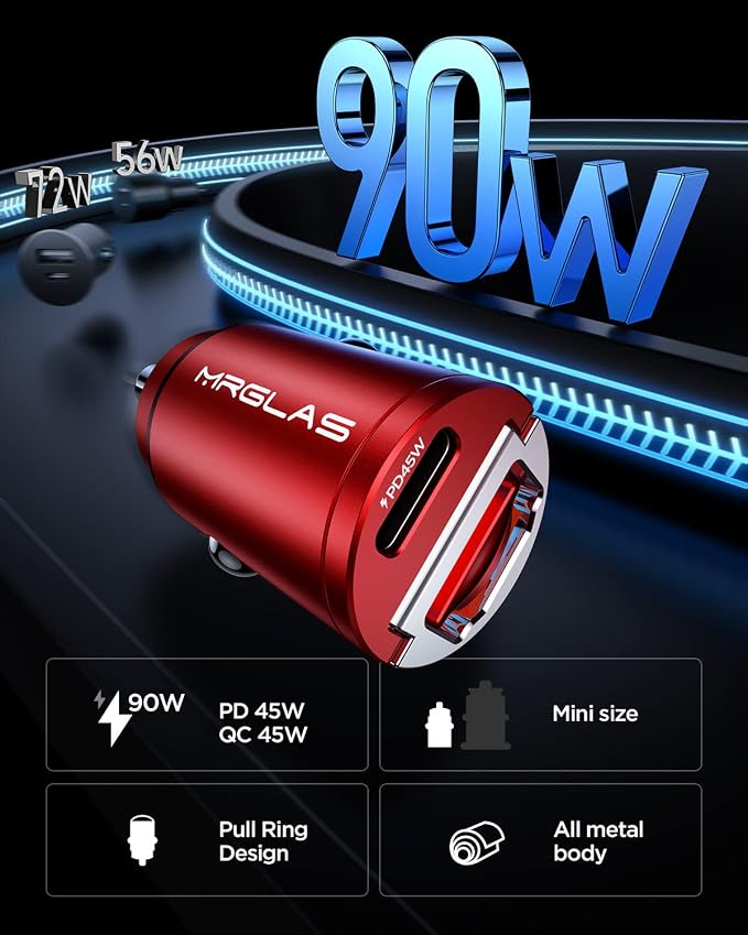 MRGLAS 90W USB C Car Charger Fast Charge, PD45W & QC45W, Flush Fit, Extra 3.3ft - Image 2