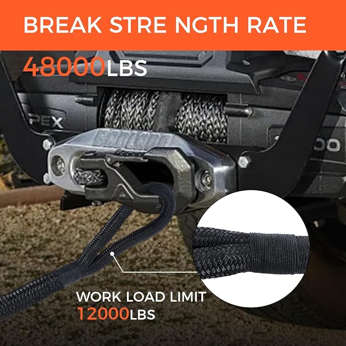 Kinetic Recovery Tow Rope, 48000LBS Snatch Strap - Image 5